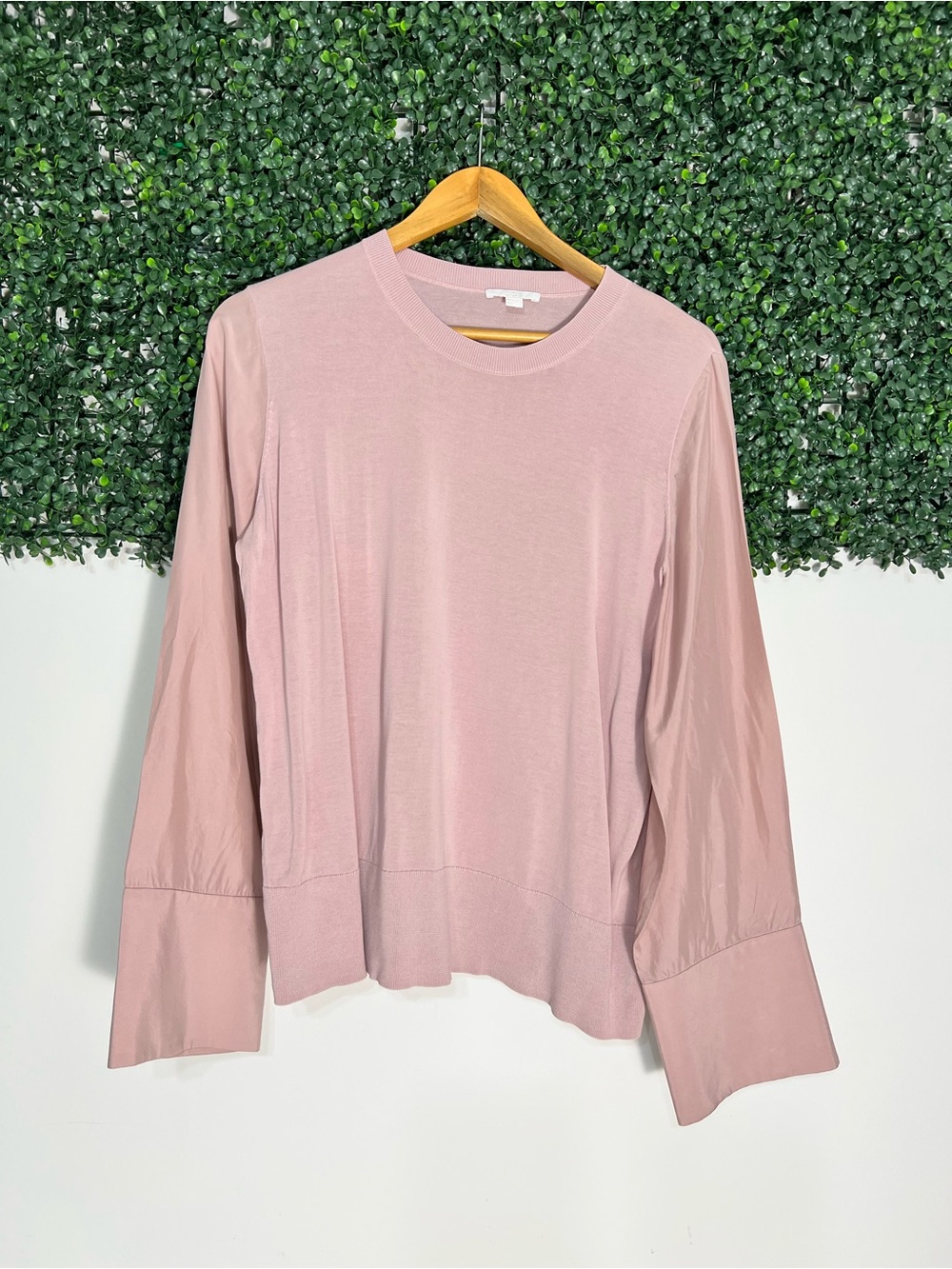 COS Dusty Pink Sophisticated Silk-Sleeved Cotton-Knit Top Medium
